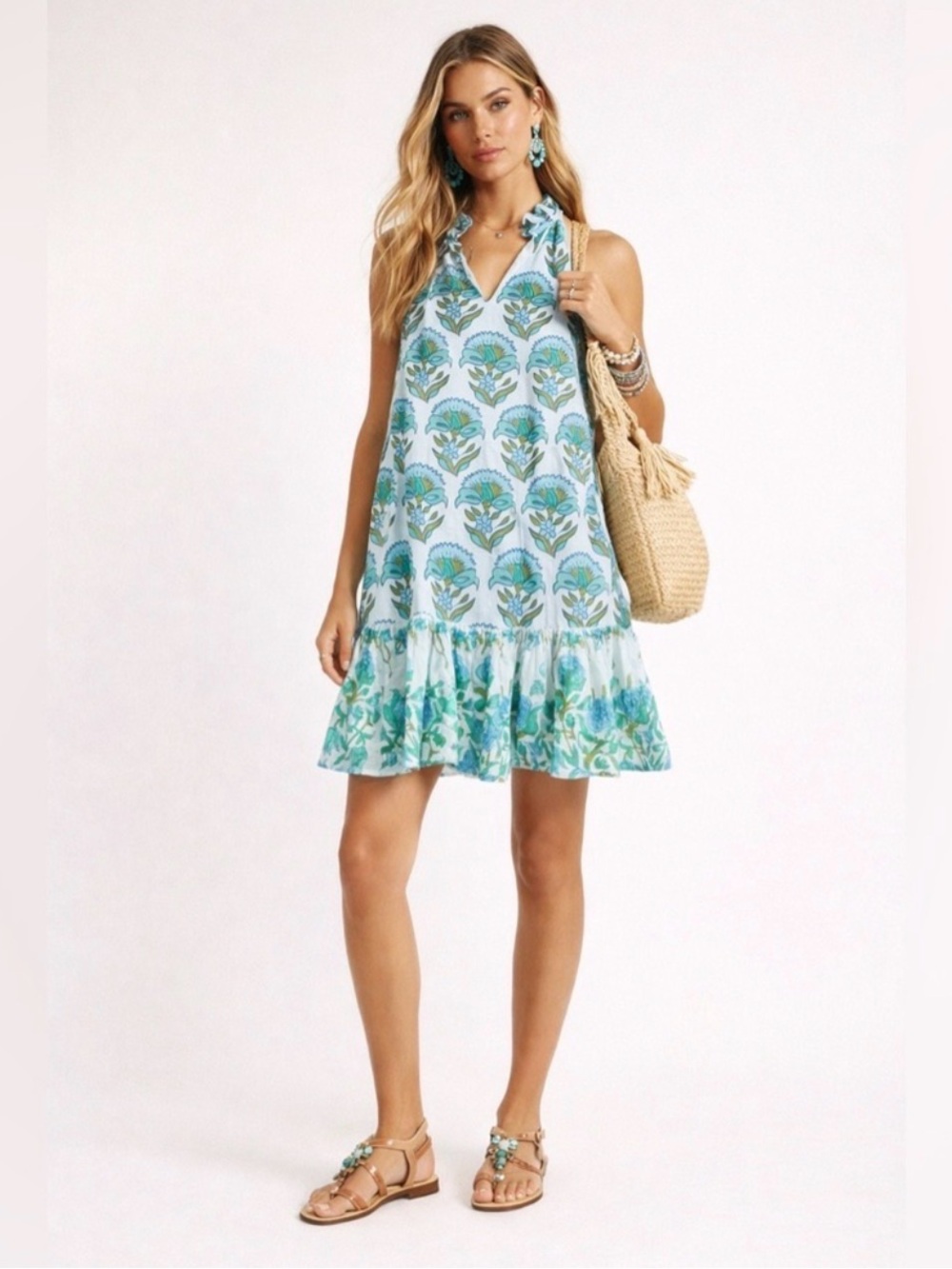Calypso St. Barth Sleeveless V-Neck Tiered Floral Sundress